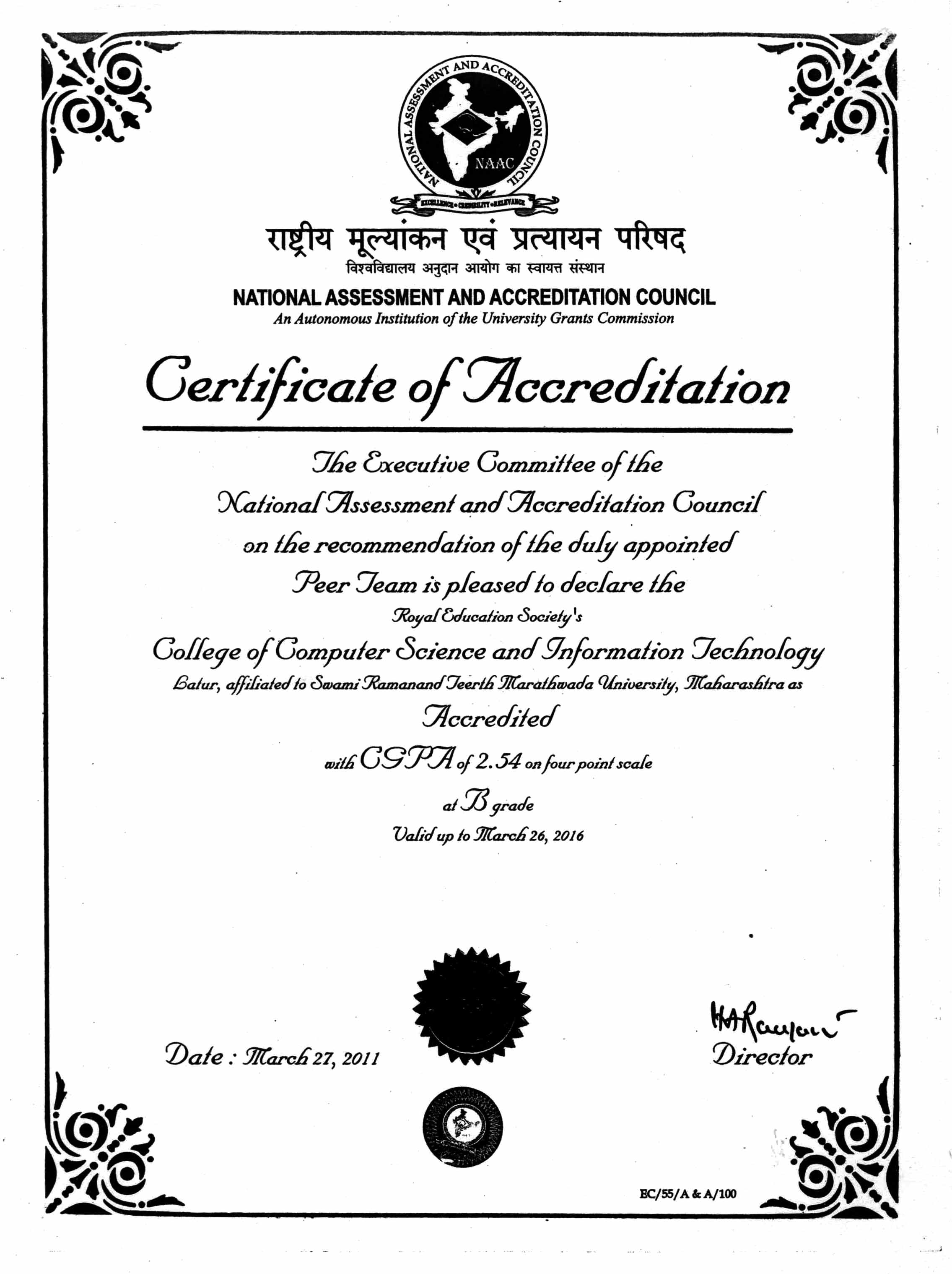 NAAC Cycle-I Certificate